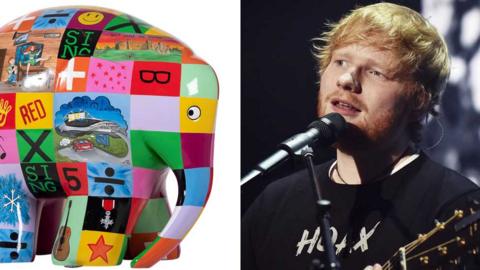 Elmer's Big Parade sculpture and Ed Sheeran