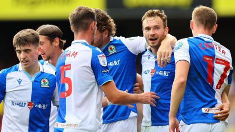 Blackburn celebrate taking the lead against Watford