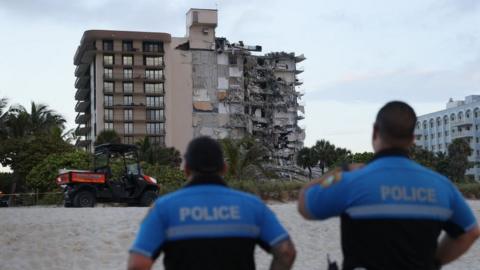 A portion of the 12-story condo tower crumbled to the ground during a partially collapse of the building on June 24, 2021 in Surfside, Florida.