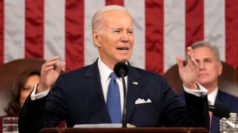 President Joe Biden delivers the State of the Union address to a joint session of Congress at the US Capitol,