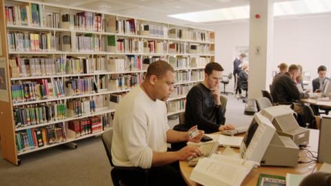 Computer users in a library