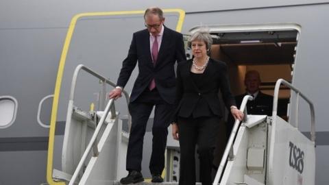 Theresa May and husband Philip arriving at CAF Bagotville airfield
