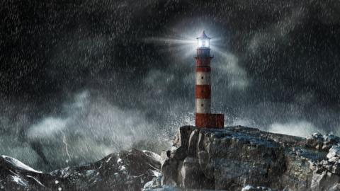 A lighthouse in a storm