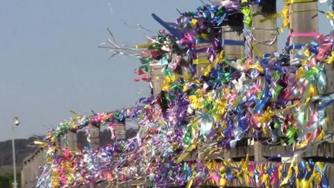 Ribbons tied to the bridge