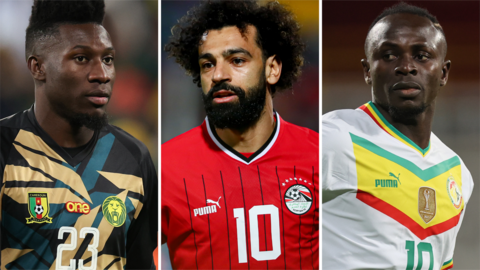 Cameroon goalkeeper Andre Onana, Egypt forward Mohamed Salah and Senegal forward Sadio Mane