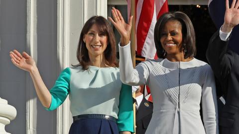 Samantha Cameron and Michelle Obama outside the White House