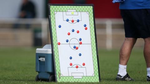 Tactics board on a football pitch