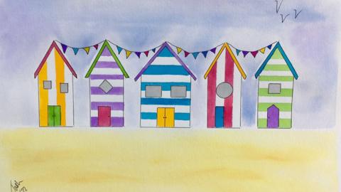 Painting of beach huts