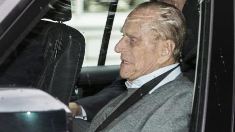 Duke of Edinburgh leaving King Edward VII hospital in west London