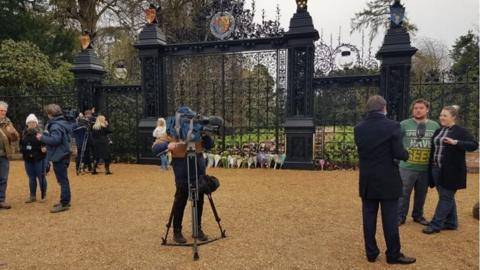 Mourners lay flowers at the Queen's Sandringham Estate following the death of the Duke of Edinburgh.