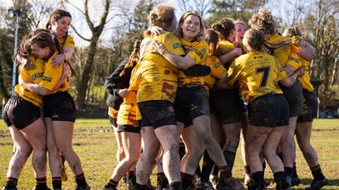 Sheffield Tigers Women celebrate reaching the Women's Junior Cup final