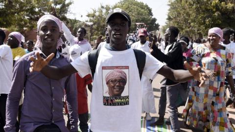Supporters of newly elected President Umaro Cissoko Embalo celebrate on 1 January, 2020 in Bissau