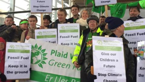 Green protest at the Senedd