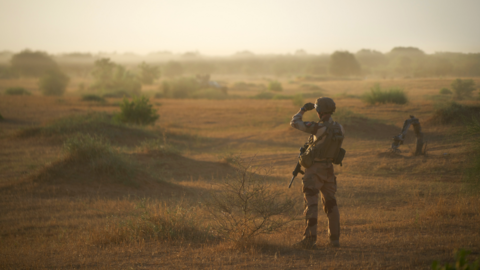 A French soldier monitors a rural area during an operation in northern Burkina Faso, along the border with Mali and Niger, on 10 November 2019