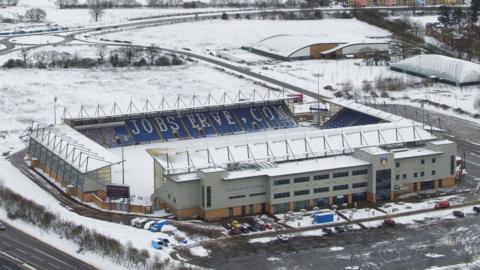 Colchester United's stadium in snow