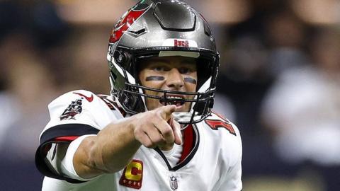 Tom Brady points before a play in the Tampa Bay Buccaneers' win over the New Orleans Saints