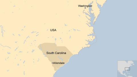 map showing Allendale in South Carolina