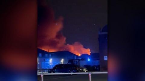Industrial building on fire