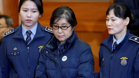 Choi Soon-sil, the woman at the centre of the South Korean political scandal and long-time friend of President Park Geun-hye, arrives for a hearing arguments for South Korean President Park Geun-hye"s impeachment trial at the Constitutional Court in Seoul, South Korea, 16 January 2017.