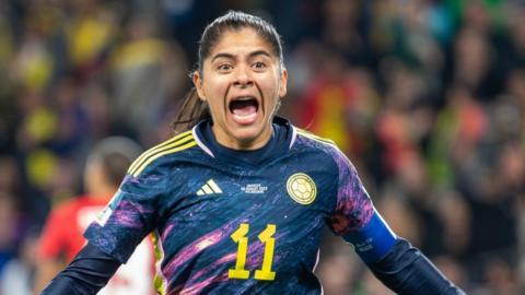Catelina Usme celebrates for Colombia