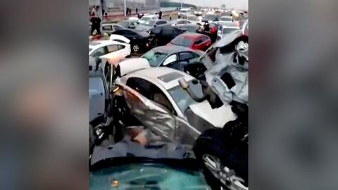 Multiple smashed cars