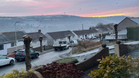 Icy rooftops in Crumlin, Caerphilly county