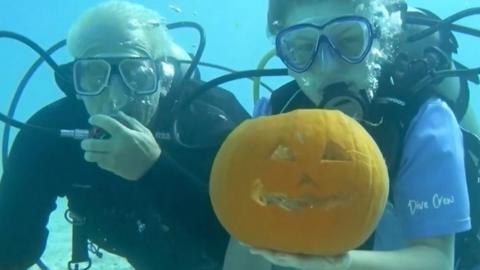 Divers with their pumpkins