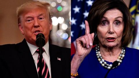 President Trump and House Speaker Nancy Pelosi took jibes at each other a day after his acquittal.