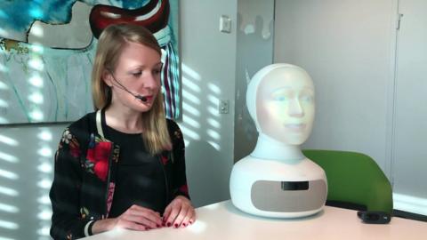 Maddy Savage talking to Tengai robot