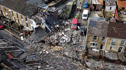 An aerial view of the explosion site