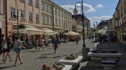 People walk in Rzeszow, south-eastern Poland. File photo