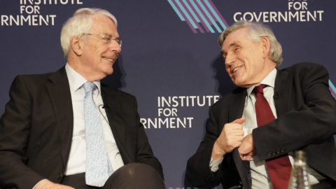 Former prime minister John Major (left) and former prime minister Gordon Brown at the launch of the final report of the Institute for Government's (IfG) year-long Commission on the Centre of Government