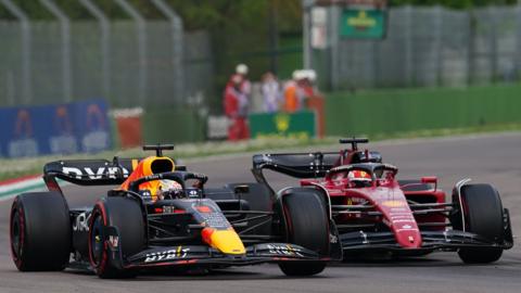 Max Verstappen overatakes Charles Leclerc