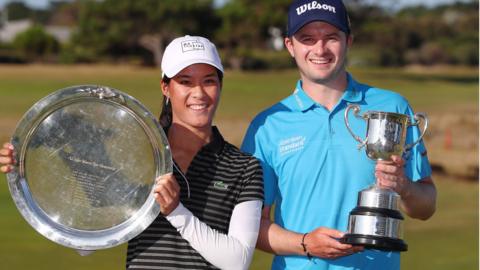 France women's golf player Celine Boutier and Scotland men's golf player David Law