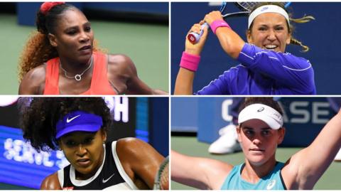 (clockwise from top left) Serena Williams, Victoria Azarenka, Jennifer Brady and Naomi Osaka