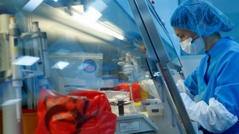 A scientist prepares samples during development of a vaccine against coronavirus