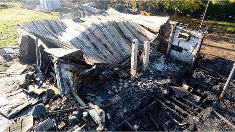 Aftermath of fire at the former Emerald Park Football Club, Woodfarm Lane, Gorleston