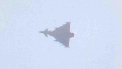 RAF Typhoon jet after it escorted an Air India Boeing 777 to London Stansted Airport