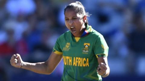 Shabnim Ismail celebrating a wicket for South Africa