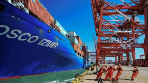 Ship docks in Qingdao