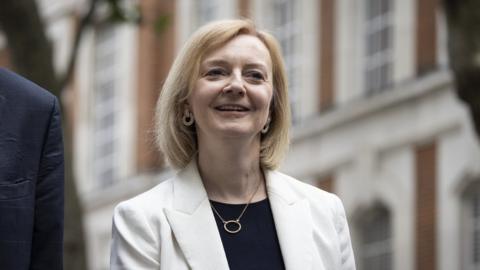 British Foreign Secretary Liz Truss arrives for a hustings event in central London