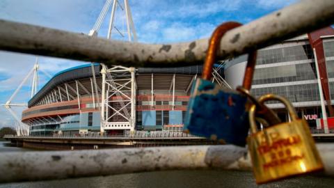 Padlocks outside the Principality Stadium