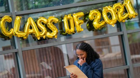 Jaida Richards reacts as she opens her GCSE results at Ark Burlington Danes Academy, in west London