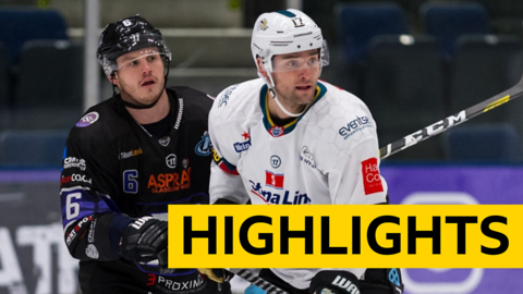 Belfast Giants and Glasgow Clan players tussle for the puck