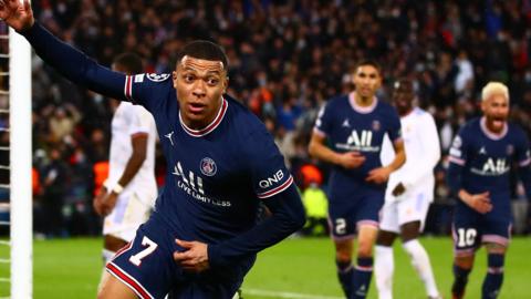 Kylian Mbappe celebrates his match-winning goal