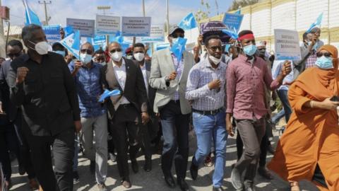 The opposition protesters in Mogadishu, Somalia - 19 February 2021