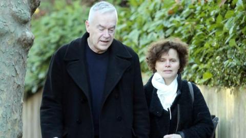 Huw Edwards with wife Vicky Flind in December 2018