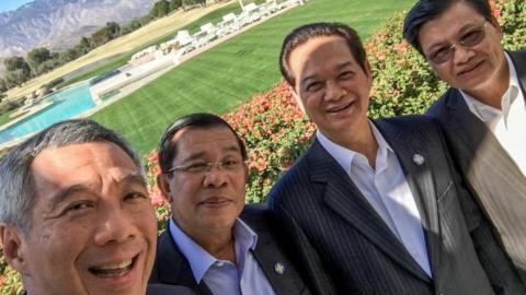 "Wefie with Cambodian PM Hun Sen, Vietnamese PM Nguyễn Tấn Dũng, and Laotian DPM and Foreign Minister Thongloun Sisoulith" writes Singapore PM Lee Hsien Loong