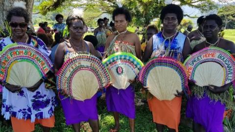 Photo taken on November 6, 2019 shows women in tribal colours attending a Bougainville reconciliation ceremony