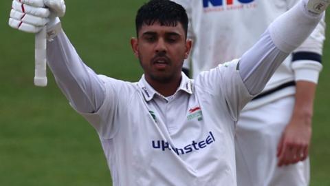 Leicestershire's Rishi Patel celebrates
